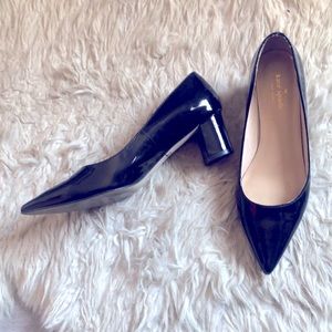 Kate Spade black patent leather block heels